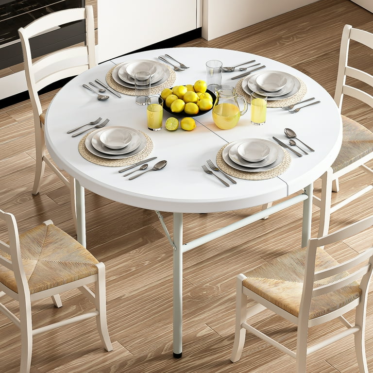 Dextrus 48 Inch Round Folding Table for Outdoor Indoor Heavy Duty Folding Plastic Table w Thick Table Top and Sturdy Metal Frame Ideal for Party