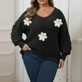 thumbnail image 2 of HAiming Womens Plus Size Sweater Casual Loose V Neck Long Sleeve Drop Shoulder Flower Graphic Pullover Knit Tops, 2 of 6