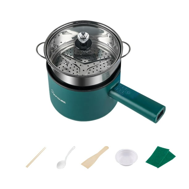 Olla eléctrica multifuncional para cocinar al vapor, pequeña, de 1,8 l, antiadherente, para pasta, dumplings, fideos y sopa. verde con vapor