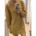 thumbnail image 5 of Women'S Oversized Solid Color Round Neck Long Sleeve Pullover Distressed Knit Sweater Top Khaki M, 5 of 8