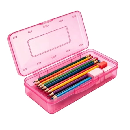 Plastic Pencil Case Box 1 Pack Large Crayon Marker Pen Organizer Plastic Bead Organizing Container with Snap-Tight Lids Clear Craft Storage Boxes School Supplies Red