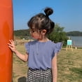 thumbnail image 2 of Ketyyh-chn99 Short Sleeved Shirts for Girls Girls Summer Comfortable Breathable Solid Color Flying Sleeve Top Size for 5-6 Years,Blue, 2 of 4