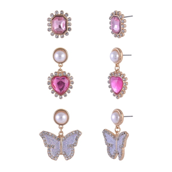 Wonder Nation Goldtone 3pc Butterfly Multi Stone Glitter Drops Earring Set