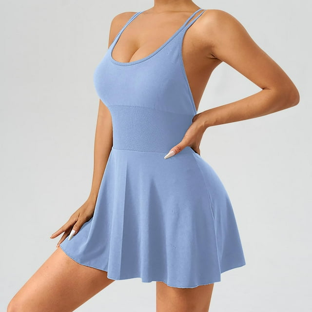 Ovzne Robes pour Femmes Robe Femme Mode Aguichant Ajustée Décontractée Solide Combinaison de Yoga Shorts Corset Robe d'Été Liquidation