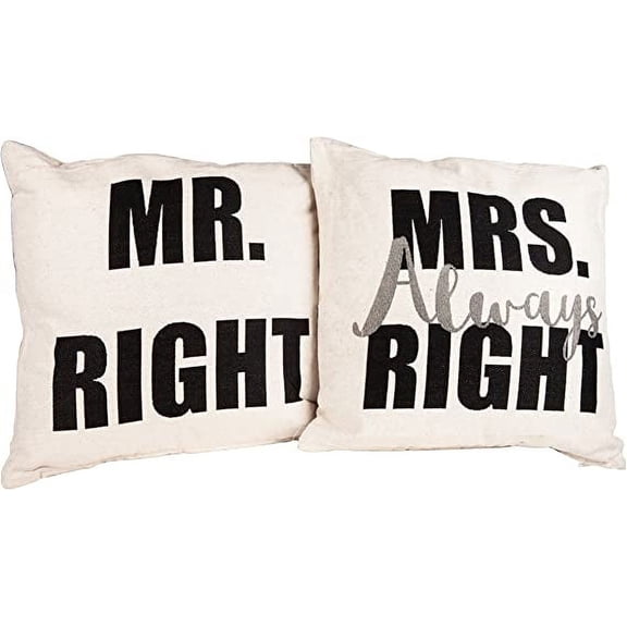 Danya B. Mr. Right and Mrs. Always Right Decorative Quote Accent Throw Pillows – A Unique Couples Gift Idea