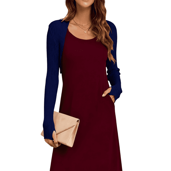 Women's Long Sleeve Shrug Sweaters Knit Bolero Shoulder Open Cropped Cardigan