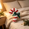 thumbnail image 4 of Cififendec Christmas Candy Cane Shaped Throw Pillow, 8.27", Striped Plush Cushion with Green Bow for Xmas Sofa Fireplace Mantel Decor Layout, 4 of 6