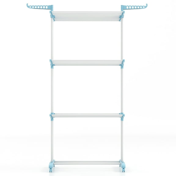 Gymax 3-tier Folding Clothes Drying Rack w/ Rotatable Side Wings & Collapsible Shelves