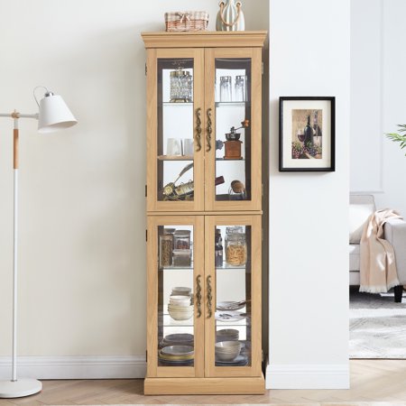 Glass Cabinet | Internal Lighting for Kitchen Collectibles | Vintage Carved Handles | Quiet Door Opening and Closing