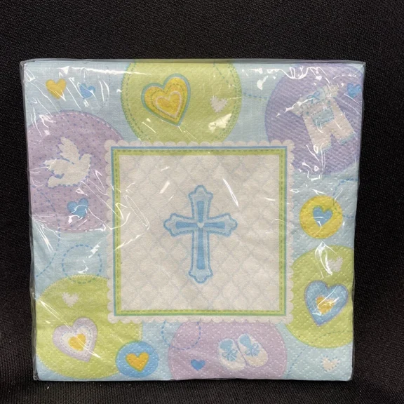Sweet Christening Blue Communion Baptism Boy Baby Shower Beverage Napkins 16Ct