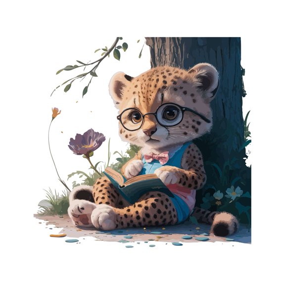Cute Cartoon Cheetah reading Book Animal Wall Art Sticker Designs Vinyl Stickers For Home House Walls Rooms Windows Bedroom Decoration Size (26x26 inch)