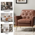 thumbnail image 4 of Faux Leather Accent Chair Comfy Upholstered Armchair Gold Legs Button Tufted Lounge Sofa Chair Living Room Bedroom Brown, 4 of 7