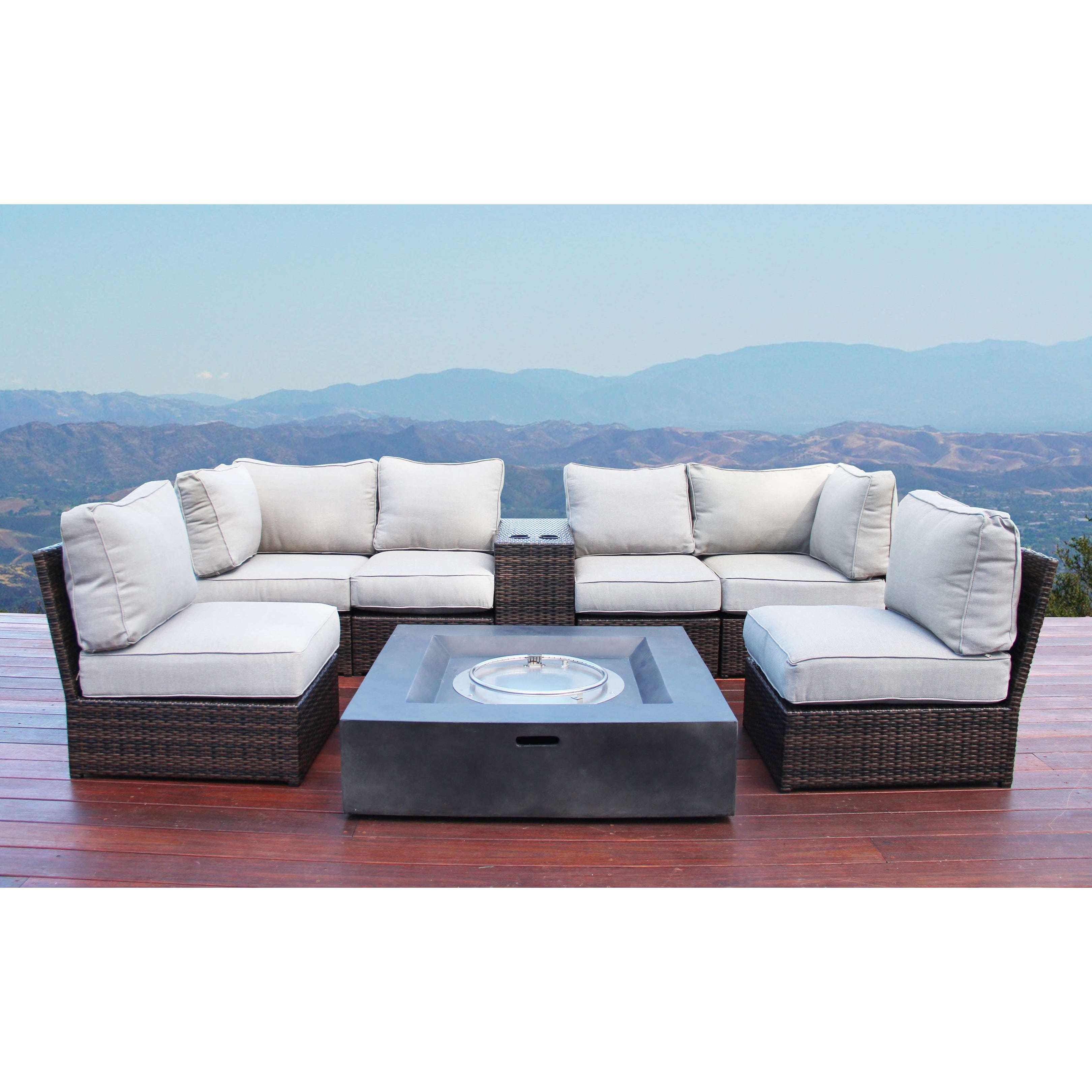 Living Source International Lucca Brown Wicker 8 Piece Fire Pit Living Source International Lucca Brown Wicker 8 Piece Fire Pit Lounge Set Com