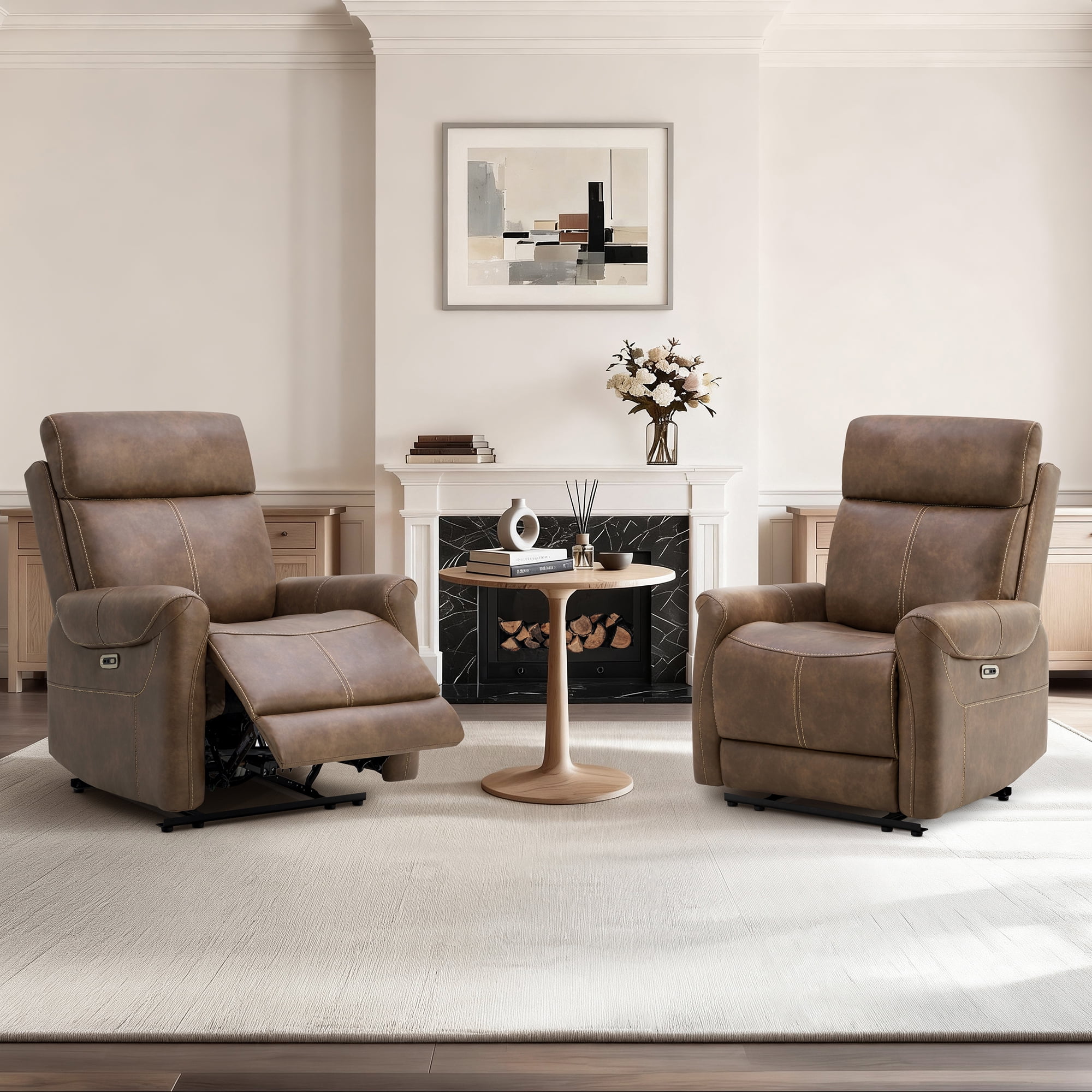 Spruce & Spring Wall Hugger Power Recliner with Three Positions, Brown