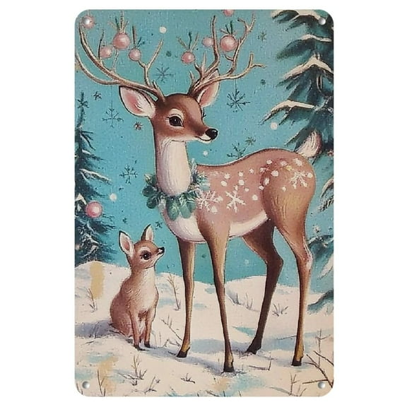 1pc, Merry Pink Christmas Vintage Metal Sign, Wall Art Decor, Home Decor, Room Decor, Santa Deer Christmas Tree, Metal painting Art Sign