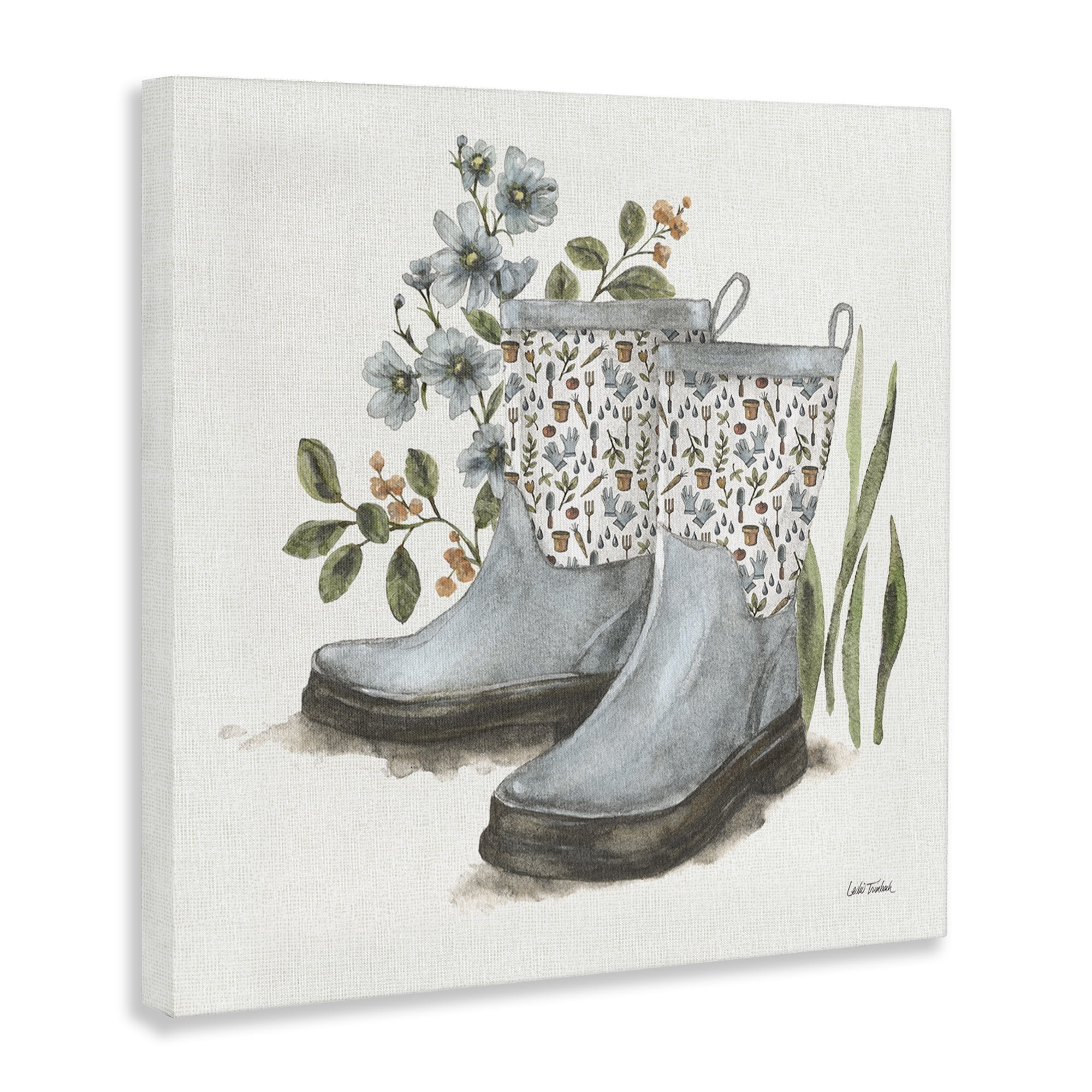 Stupell Industries Floral Gardening Boots Botanical & Floral Painting Gallery Wrapped Canvas Art Print Wall Art, 30 x 30