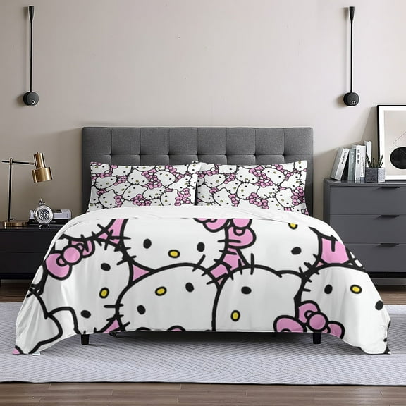 Hello Kitty Christmas Queen Comforter Set, 3pcs Bedding Sets Queen, All Season Lightweight Blanket Quilt 60x80 Inch