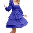 thumbnail image 4 of Xuanfei Women Square Neck Smocked 3/4 Sleeve Tiered Mini Dress, 4 of 7