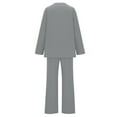 thumbnail image 4 of qolati Two Piece Sets for Women Solid 2 Piece Outfits Cotton Linen Oversized Button Down V Neck Long Sleeve Shirts High Waist Drawstring Wide Legs Pants Lounge Sets, 4 of 5