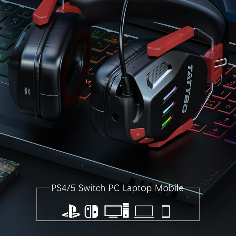 Tatybo Cuffie da gioco senza fili per PC, Ps5, Ps4, 2,4 GHz USB e Type-C con microfono, batteria 40H, cuffie Bluetooth per Switch, laptop, cellulare, Mac, nero e bianco