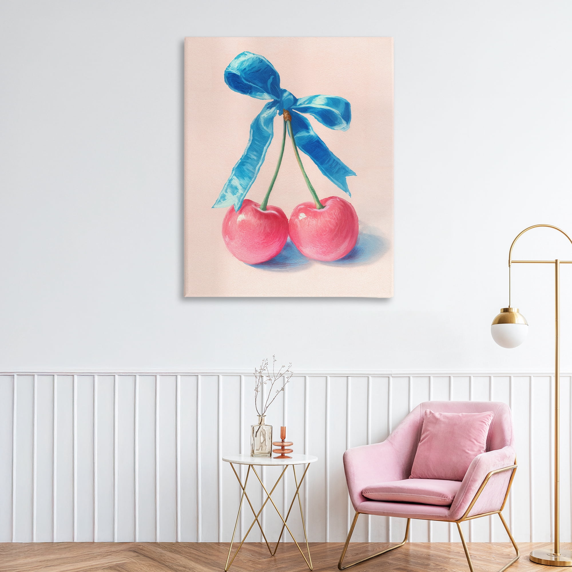 Stupell Industries Twin Cherries with Blue Ribbon Canvas Wall Art, design by Imagine It Images