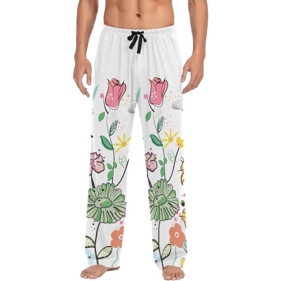 Cute Flowers Ghost Pajama Pants, Men's Lounge Pants Light with Drawstring and Pockets, Christmas New Year Birthday Father's Day Gifts, Small