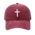 thumbnail image 2 of Baseball Hat Sun Caps AURORADY Men's Washed Cotton Embroidered Baseball Cap Adjustable Dad Hat for Independence Day & Casual Wear, Wine One Size Baseball Caps, 2 of 5