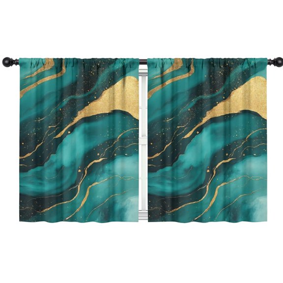 Blackout Kids Curtains,Teal Gold Marble Childrens Insulated Curtains Set Of 2,Bedroom Essentials,Toddler Room Decor 42x54in(106x137cm)