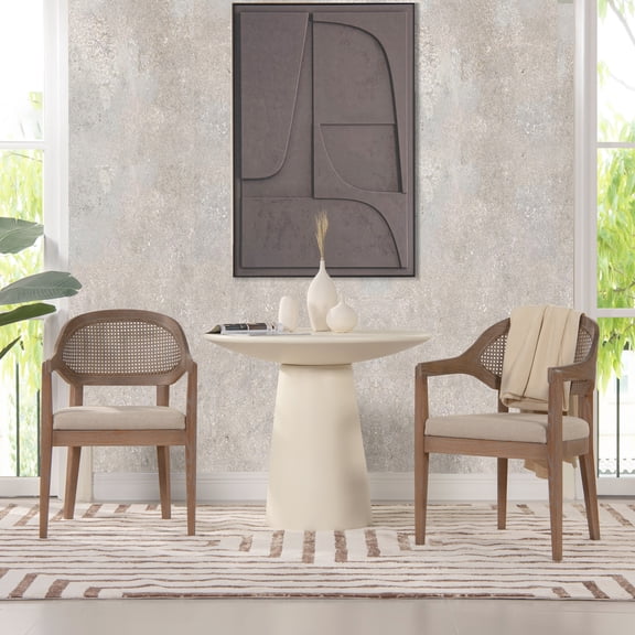 Miekor Furniture Americana Mid-Century Modern Cane Back Dining Chair, Taupe Beige Textured Weave 38360