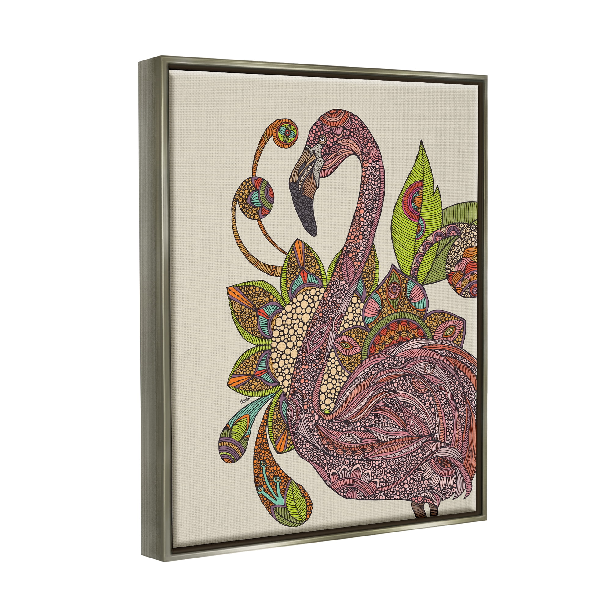 Stupell Industries Flamingo Bold Paisley Botanicals Complex Floral Details Graphic Art Luster Gray Floating Framed Canvas Print Wall Art, Design by Valentina Harper