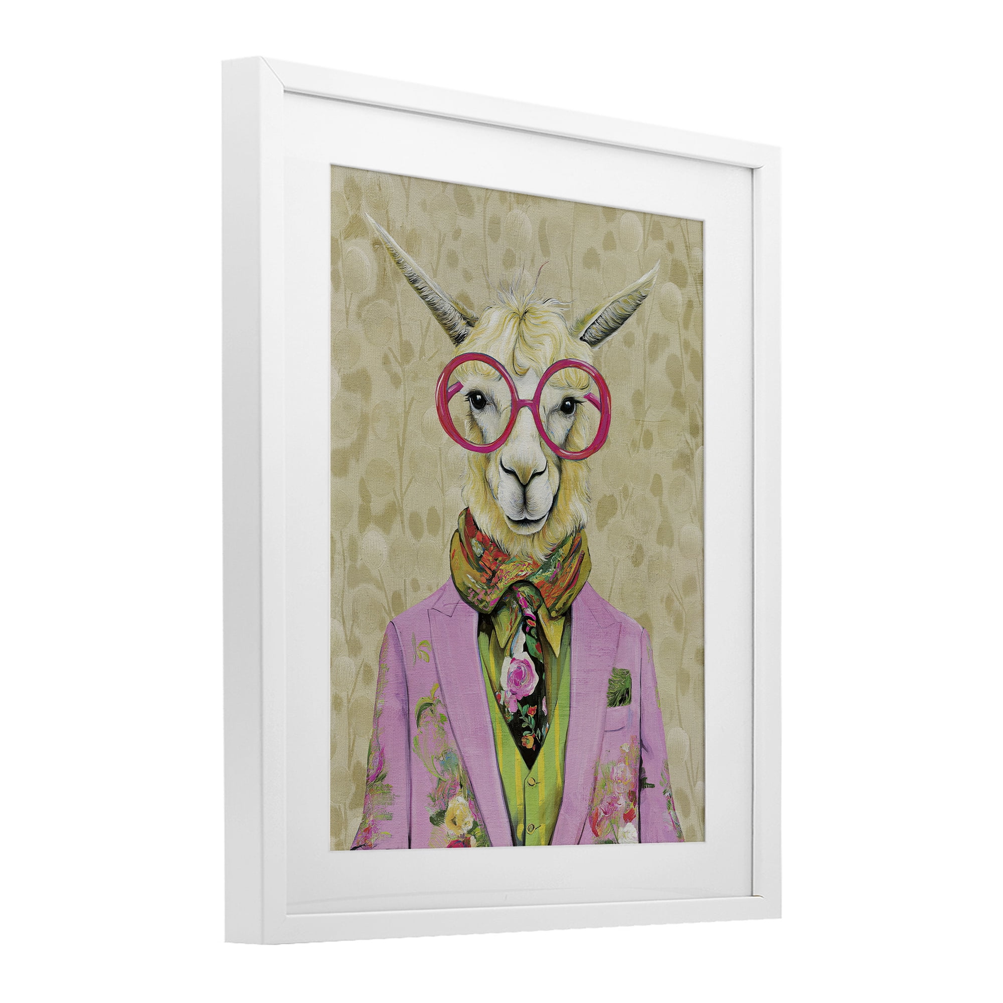 Stupell Industries Stylish Llama with Glasses White Framed Print Under Glass, design by Svetlana Aleynikova