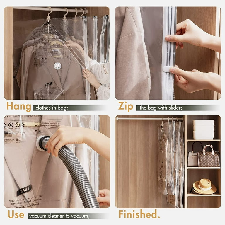 TAILI Hanging Vacuum Space Saver Bags for Clothes, 4 Pack Long 53x27.6  inches, Vacuum Seal Storage Bag Clothing Bags for Suits