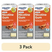 (3 pack) Equate Nicotine Polacrilex Coated Gum 4 mg, Cinnamon Flavor, Stop Smoking Aid