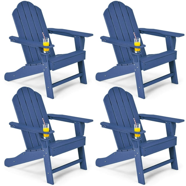 Costway 4 PCS Patio Adirondack Chair Weather Resistant Garden Deck with Cup Holder Navy