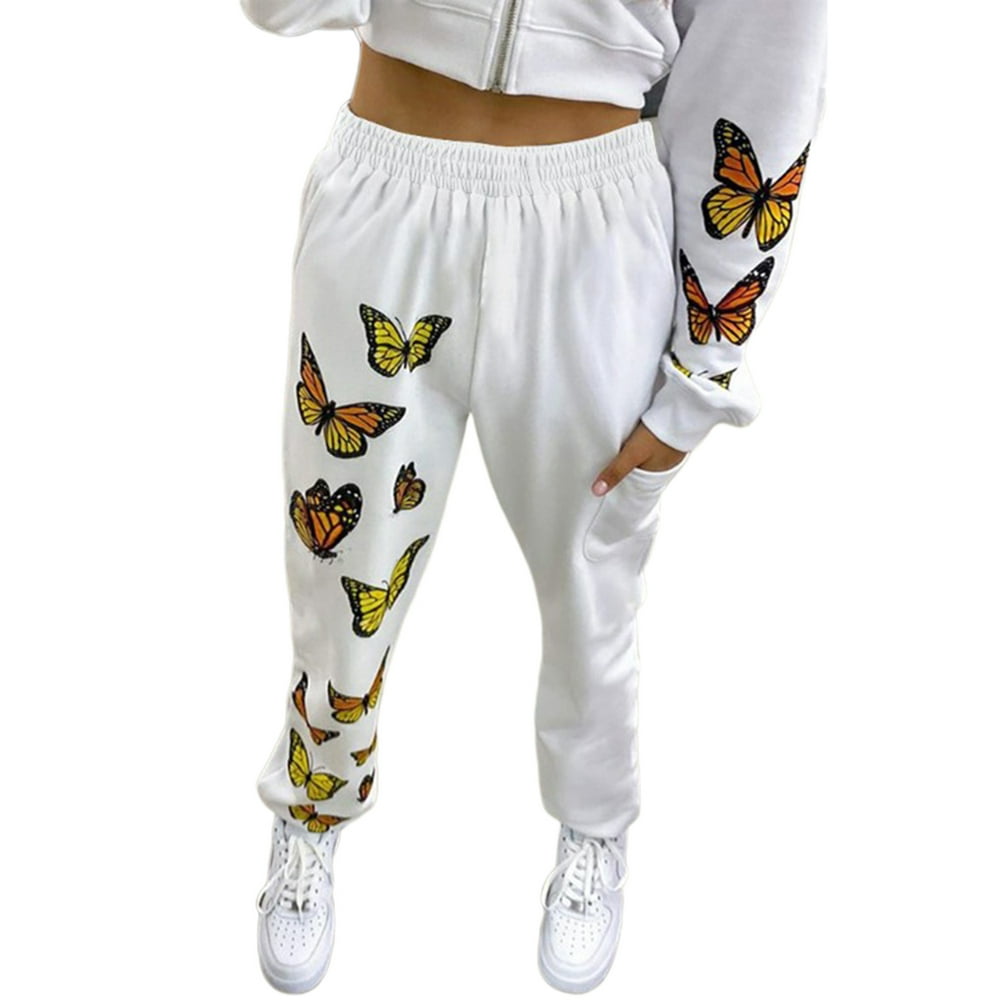 Wallarenear - Wallarenear Women Butterfly Print Long Sweatpants with ...