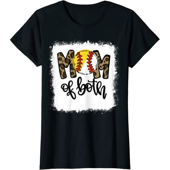 Bleached Mom Of Both Leopard Baseball Mom Softball Mom T-Shirt