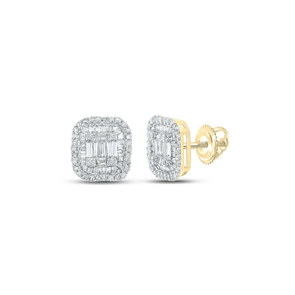 Macey Worldwide Jewelry 10k Yellow Gold Mens Baguette Diamond Square Earrings 1/2 Ctw