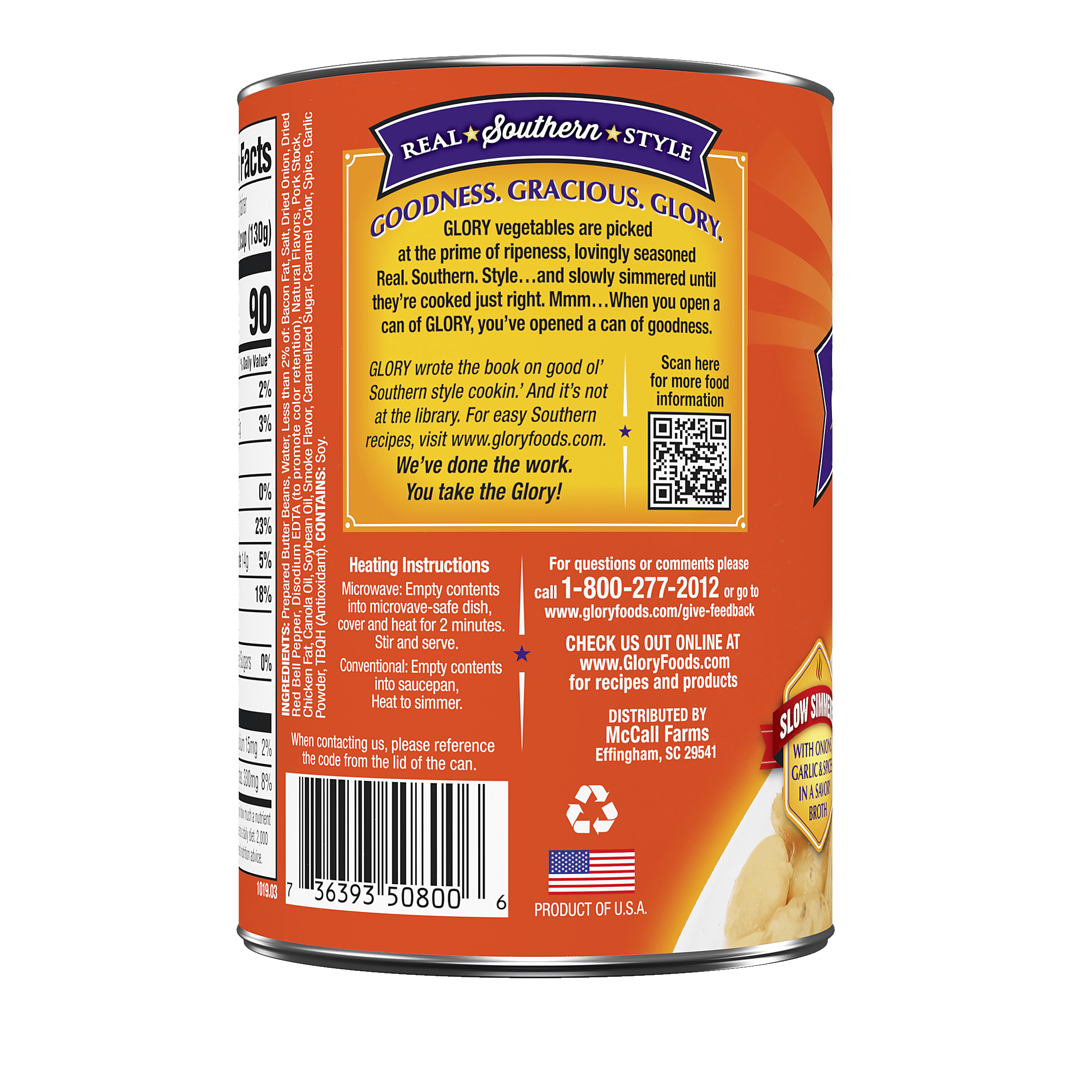 (7 pack) Glory Foods Canned Seasoned Butter Beans, 15.5 oz Can