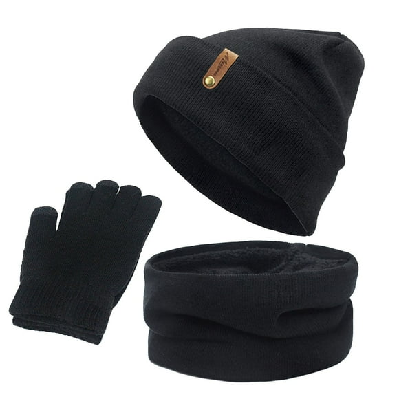Clearance! Baberdicy Women&Men Autumn Winter Warm Wool Hat Scarf Gloves Slouchy Three Pieces Winter Snow Knit Cap Screen Mittens Scarves Sets Black