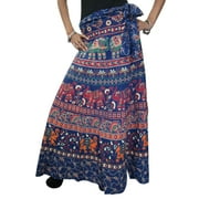Mogul Women's Wrap Around Skirt Blue Animal Print Long Maxi Wrap Skirts