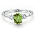 thumbnail image 3 of Gem Stone King 14K White Gold Green Peridot and White Created Sapphire Engagement Ring for Women | 1.16 Cttw | Oval 7X5MM | Gemstone August Birthstone | Size 5, 3 of 6