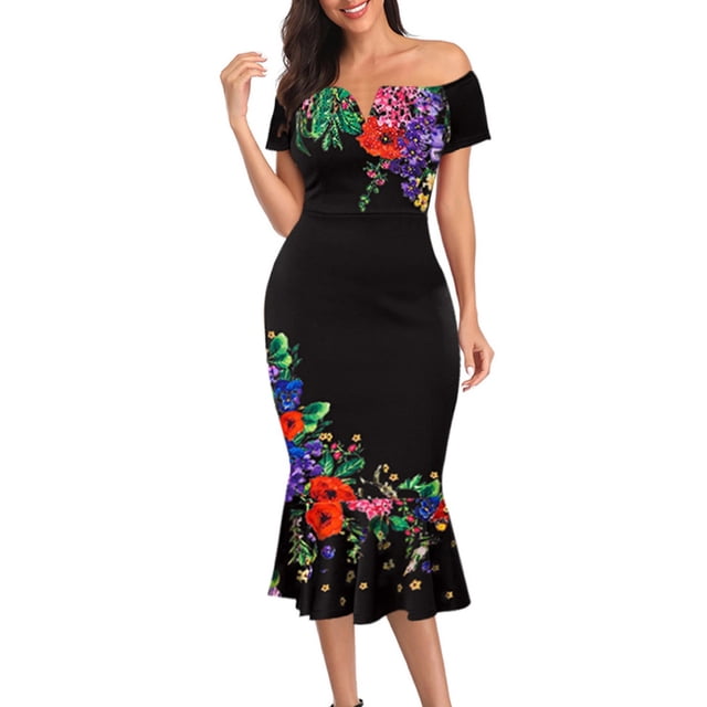 Vestido de mujer de manga corta con un hombro, casual, a la moda, para fiesta, diario, elegante, estampado Fridja qw735