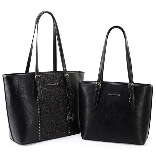 Bolso de mano Montana West de cuero vegano estampado negro, juego de 2 piezas