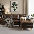 thumbnail image 3 of 86.6" L-Shaped Sofa Couch with Chaise, Suede Faux Leather Cloud Sofa for Living Room, Right Chaise, Dark Brown, 3 of 9