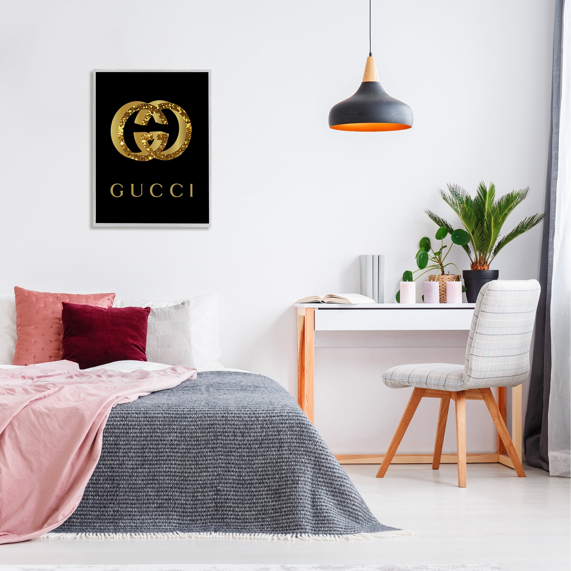 Stupell Industries Chic Black Fashion Symbol Typography Painting Gray Framed Art Print Wall Art, 24 x 30