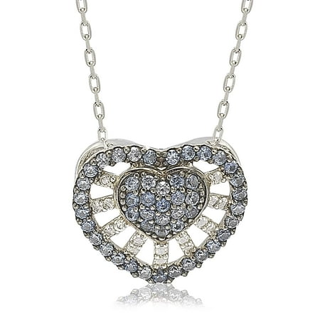 Abstract Heart Necklace - Suzy Levian Sterling Silver Sapphire & Diamond Abstract Heart Necklace
