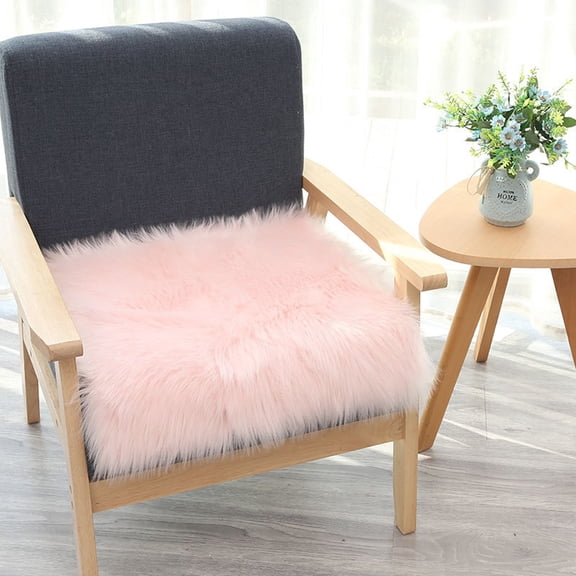 Soft Fluffy Chair Cushion 18"x18" Faux Sheepskin Non Slip Backing Square Chair Seat Mat Shaggy Pink Small Rugs Living Room Sofa
