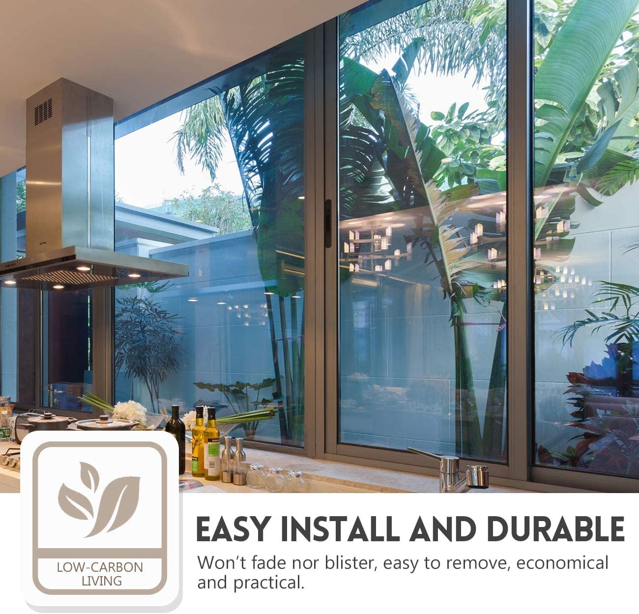 BSHAPPLUS® 79x18 inch One Way Window Privacy Film Daytime Privacy Window Tint for Home,UV Blocking Reflective Heat Control Glass Films Non-Adhesive Mirror Window Clings,Black