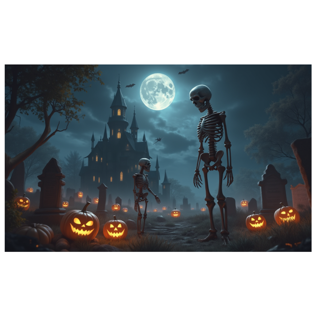 Spooky Scene Halloween Banner Gothic Theme Pumpkin Lantern Skeleton Design Cemetery Setting for Halloween Party Event Decor