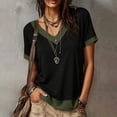 thumbnail image 2 of ClodeEU Women's V-Neck Color Block Short Sleeve T-Shirt,Casual Loose Fit Top Army Green,Women's Plus L, 2 of 9